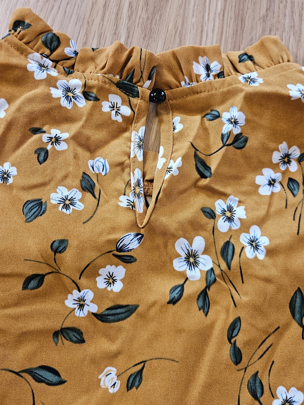 Mustard Floral Long-Sleeve Blouse W/ Ruffle Neck And Sleeves - Picture 9 of 9